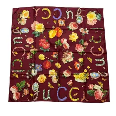 美品 GUCCI グッチ 昆虫×ローズプリント 大判 シルクスカーフ ボルドー レディース 古着 中古 USEDのサムネイル