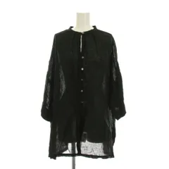 ネストローブ nest Robe 23SS リネンガーゼ ロングシャツ ブラウス F 黒 ブラック バンドカラー 七分袖 01232-1386 /YMのサムネイル