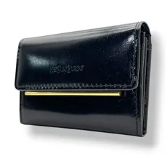 サンローラン SAINT LAURENT 小銭入れ レザー 本革 ブラック エナメル パテントレザー ゴールド金具 ロゴ型押し フラップ スナップ開閉 コンパクト コインケース 小物 レディース メンズ ユニセックス 上品 クラシック 日常使い M3のサムネイル