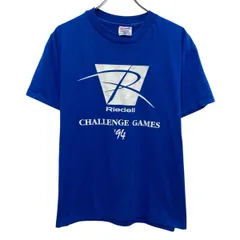 90s Hanes 半袖 プリントTシャツ LARGE ブルー ヘインズ プルオーバー 90年代 クルーネック ビックプリント カットソー 夏物 a805-6446のサムネイル