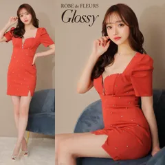 【ROBE de FLEURS Glossy / ローブドフルールグロッシー】フロントジッパーxパフスリーブミニキャバドレス GL3154