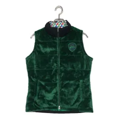 中古 レディース アディダスゴルフ adidas GOLF ベスト O(LL) 緑×紺 ファー 中綿 ダブルジップ