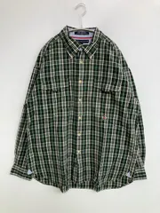 TOMMY HILFIGER トミーヒルフィガー シャツ/ブラウス XL グリーン チェック柄 ワンポイント ミドル丈 長袖 ボタンダウン レギュラーカラー メンズ