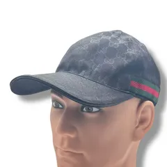 極美品 GUCCI グッチ 帽子 ベースボール キャップ GGキャンバス ウェブストライプ付き ブラック サイズM