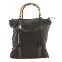 グッチGUCCIバンブー黒いナイロンと皮革トートバッグ - メルカリ