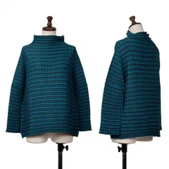 イッセイミヤケ ミーISSEY MIYAKE me チェックプリントストレッチプリーツハイネックカットソー ターコイズブルーFのサムネイル