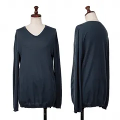 ジルサンダーJIL SANDER サイド編み変えラインデザインVネックニット 紺M位のサムネイル