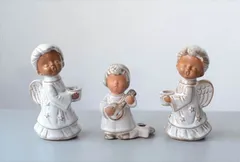 【送料無料】ドイツから かわいい陶器の天使 3体セット キャンドルホルダー オブジェ 置物 フィギュア インテリア ヴィンテージ アンティーク_251209