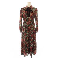タエアシダ シルク混 花柄シアーワンピース 絹 フレア 7号 赤黒 1219 