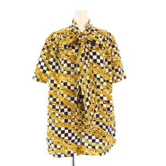 バレンシアガ BALENCIAGA ボウタイシャツ ブラウス 半袖 サテン 総柄 シルク 38 黄色 イエロー 黒 ブラック 白 ホワイト /BBのサムネイル