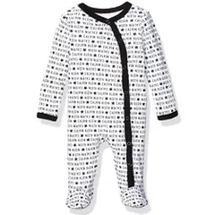 Calvin Klein カルバンクライン 男の子用Calvin Klienロゴ総柄足つきカバーオール（White/Black） ロンパース ボディスーツ 下着 肌着 出産祝い パジャマのサムネイル