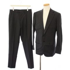 size44☆極美品☆フェラガモ シルク混2釦スーツ ブラック系ストライプ