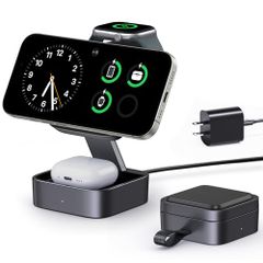 KEEPRO MagSafe 3-in-1 Wireless Charger, Foldable Charging Stand, Charges 3 Devices Simultaneously, 15W/10W/7.5W, Simply Place to Charge, MagSafe Charger Compatible with iPhone/Apple Watch/AirPods, Compact for Travel, 07a876a3