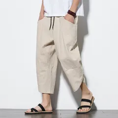 サルエルパンツ 速乾 クロップドパンツ 7分丈 綿麻パンツ メンズ サルエルパンツ ワイド リネン 薄手 快適 カジュアル ゆったり 涼しい 薄手 