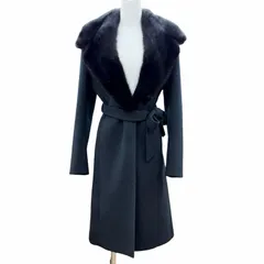 極美品◇FENDI フェンディ カシミヤ100％ 裏シルク100％ ミンクファー ベルト付 ロングコート ブラック 42 ガーメント付き イタリア製 正規品 レディースのサムネイル