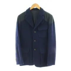 ナイジェルケーボン NIGEL CABOURN × ハリスツイード Harris Tweed マロリージャケット MALLORY JACKET テーラードジャケット シングル 切替 ウール レザー 44 紺 ネイビー 8061180004 /AN79