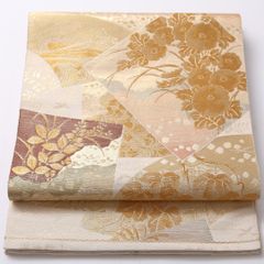 m801 夏帯 花模様 金彩 絽 六通 正絹 袋帯 - メルカリ