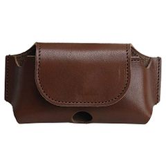 Leather flip phone case, belt loop, button closure, phone holster, feature phone carrying case, horizontal type, made in Japan, dark brown (p ed30734d)