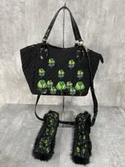 ANNA SUI アナスイ バラ ファー ショルダー ハンド バッグ size−/黒ｘ緑 ■■ レディースのサムネイル