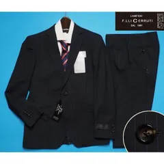 新品10.8万円 大手百貨店扱い 春夏『CERRUTI チェルッティ イタリア製生地』ウール100%  ストライプ スーツAB4紺(B) 1703271のサムネイル