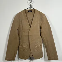 超希少デザイン Japaneae Vintage 00s Y2K 日本製 zucca ノーカラージャケット 刺繍 テーラードデザイン サイズS ベージュ系のサムネイル