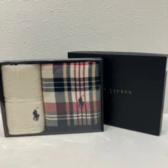 2828　RALPH LAUREN　ラルフローレン　タオル　2点セット　ギフト　チェック　無地　ネイビー　オフホワイト