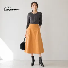 【未使用に近い】Drawer / ドゥロワー  38「Mサイズ（9号）相当」オレンジ グログランポケットフレアスカート ロングスカート Aライン 上品 美シルエット 大人フェミニン 日本製のサムネイル