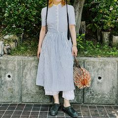 ルネ イタリー製生地 コットンストライプワンピース レース 34 - メルカリ