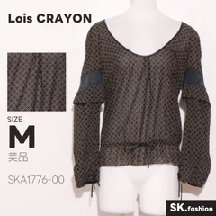 美品 Lois CRAYON トップス シアーブラウス　長袖　総柄　リボン付き　日本製のサムネイル