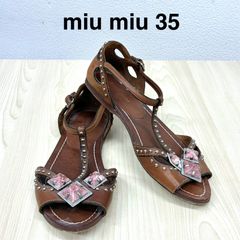 miumiu】ミュウミュウ フラワー装飾 スエードサンダル ベージュ 36 ½