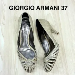 【ジョルジオアルマーニ GIORGIO ARMANI】パイソンレザー オープントゥパンプス 37 24cm アイボリーのサムネイル