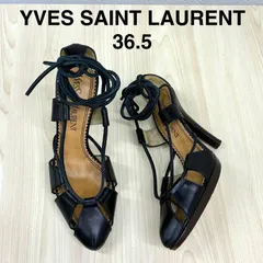 【イヴ・サンローラン YVES SAINT LAURENT】美品！リヴゴーシュ レザーレースアップサンダル 36.5 23.5cm ブラックのサムネイル
