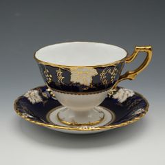 美品 オールドノリタケ マルキ印 コバルト金盛 トリオセット カップ