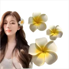 ハワイアン プルメリア ヘアアクセサリー 3個パック ラージクロークリップ 太い髪と細い髪用 ビーチトロピカルヘアクリップ 女性用 女の子用 サイドクリップ（yl）