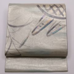 D5◇着物くつろぎ 夏物 荒波 銀糸 白 六通 正絹 薄物 絽 紗 袋帯