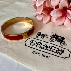 美品✨コーチ シグネチャー柄 バングル レッド ゴールド ブレスレット 