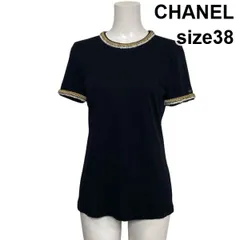 ●◇ シャネル CHANEL 半袖カットソー Tシャツ プルオーバー 襟・袖口装飾 ライオンヘッド 黒 コットン100％ 38 M 9号 レディース S6E423のサムネイル