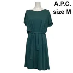 ◇ アーペーセー A.P.C. カットソーワンピース 半袖 ミモレ丈 Aライン ボートネック バトーネック 綿100％ 深緑 M 9号 レディース S6E407のサムネイル