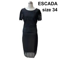 □ エスカーダ ESCADA レースワンピース ボートネック 半袖 タイト ロング オケージョン 黒 34 XS ５号 レディース Z6C752のサムネイル