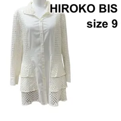 □ ヒロコビス HIROKO BIS シャツブラウス 長袖 ティアードフリル 透かしレース 前ボタン トップス 白 コットン 9 M レディース Z6C163のサムネイル