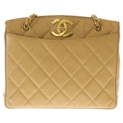 CHANEL (シャネル) ココマーク キャビアスキン マトラッセ チェーンショルダーバッグ ベージュ