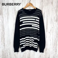 BURBERRY BLACK LABEL バーバリーブラックレーベル ホースロゴ刺繍 マルチボーダー ウール セーター ブラックのサムネイル
