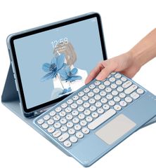 iPad Pro 11 (2022) Keyboard Case with Touchpad, Compatible with 2018, 2020, 2021 (4th, 3rd, 2nd, and 1st Generations), Round Keys, Colorful Design, Built-in Pen Holder, Mouse Function, Slim Folio Style, Magnetic Closure, Detachable Wireless Bluetooth Keyboard