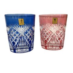 八千代切子 オンザロック(月華) ピンクと青 2個セット(桐箱入) 新品 