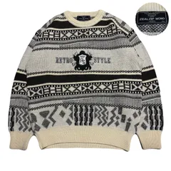 Vintage ヴィンテージ Knit ニット セーター 90s Y2K CityBoy シティボーイ All-OverPattern GeometricPatterns 幾何学模様 Acrylic アクリル Wool ウール Ivory アイボリー 2Lのサムネイル