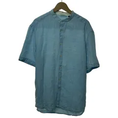 【中古】　BURTON　プレーンシャツ　リネンシャツ　半袖　トップス　スタンドカラー　無地　オーバーサイズ　古着　/7041のサムネイル
