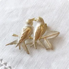 フランスヴィンテージ ブローチ | 愛らしい２羽の鳥 カップル シルバー×ゴールドトーン |1900年代中頃～後半