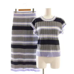 ナチュラルクチュール natural couture マルチボーダーノースリニット リブニットスカート セットアップ 上下 紫 パープル /AT ■OS