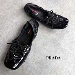 Excellent condition PRADA ballet flats/pumps with logo, size 37 (24cm), women's, PRADA SPORTS, black leather/patent leather.