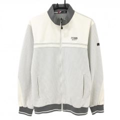 [Excellent Condition] PRGR Golf Jacket, White/Gray, Textured Fabric, Back Logo, Logo Print has some minor cracking, small stain on left hem, Men's Golf Wear